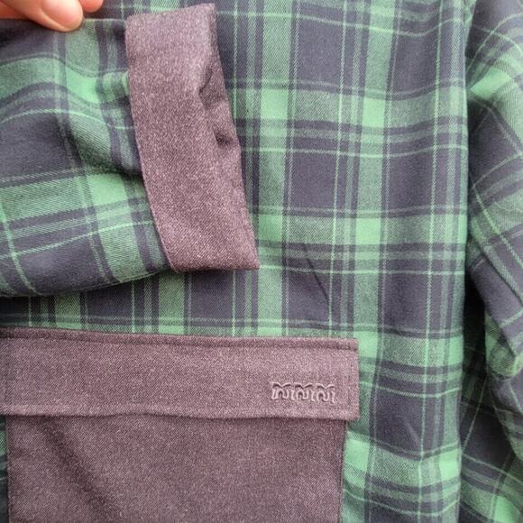 OLOLO Green &Blue Side Button Lined Flannel Top Size S - Picture 5 of 11